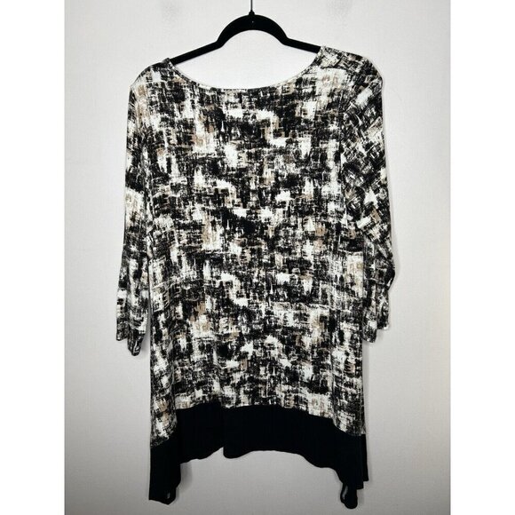 J. Jill Wearable Collection Short Sleeve Black White Brown Blouse Size Medium - Picture 3 of 9